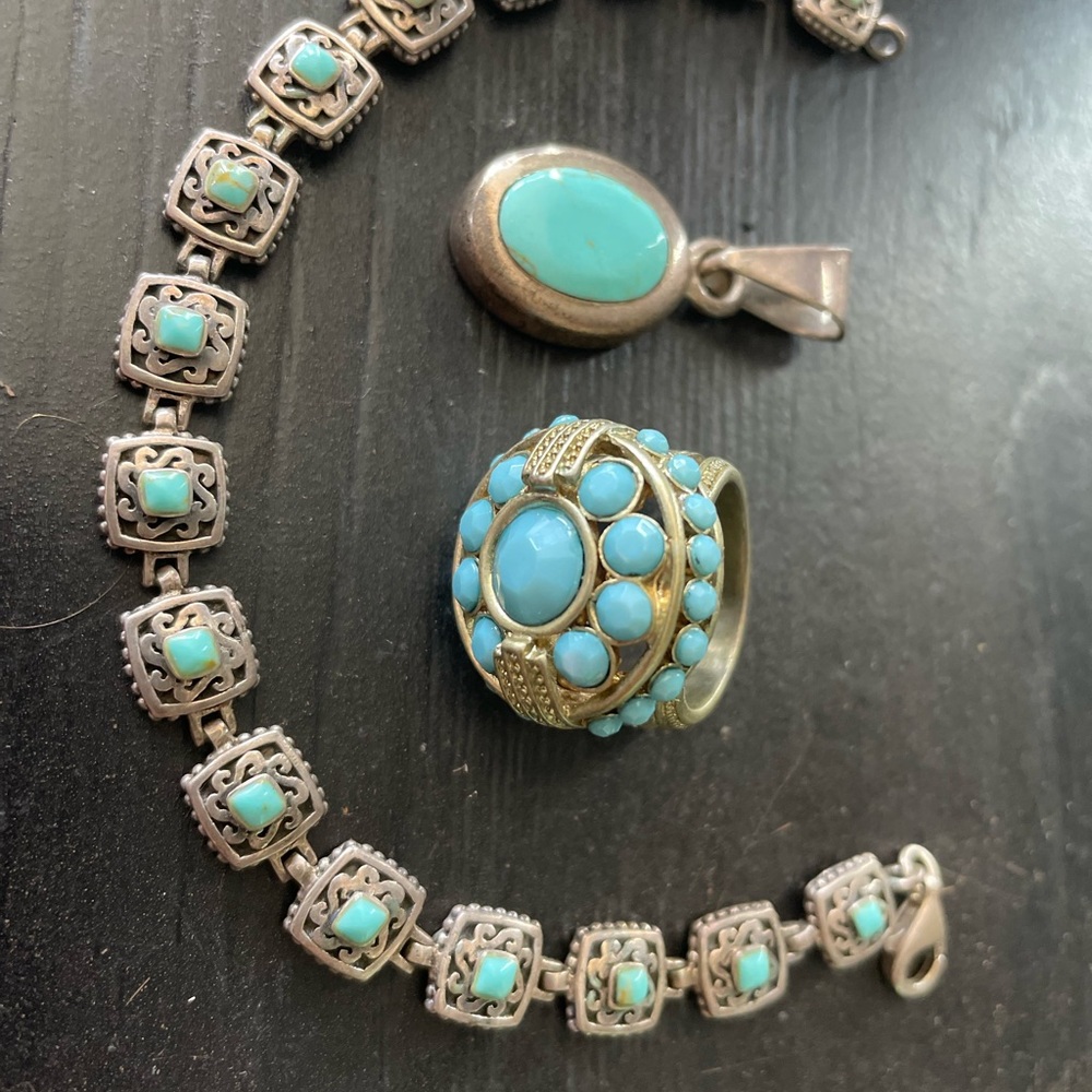 Turquoise Stone Ring, Bracelet and Necklace Set - Women Jewelry